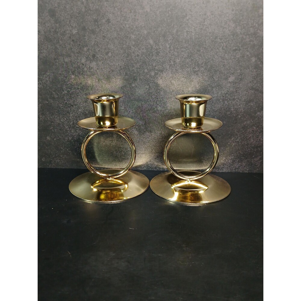 Small Modern Candlesticks Pair 3.25" Ring Stem